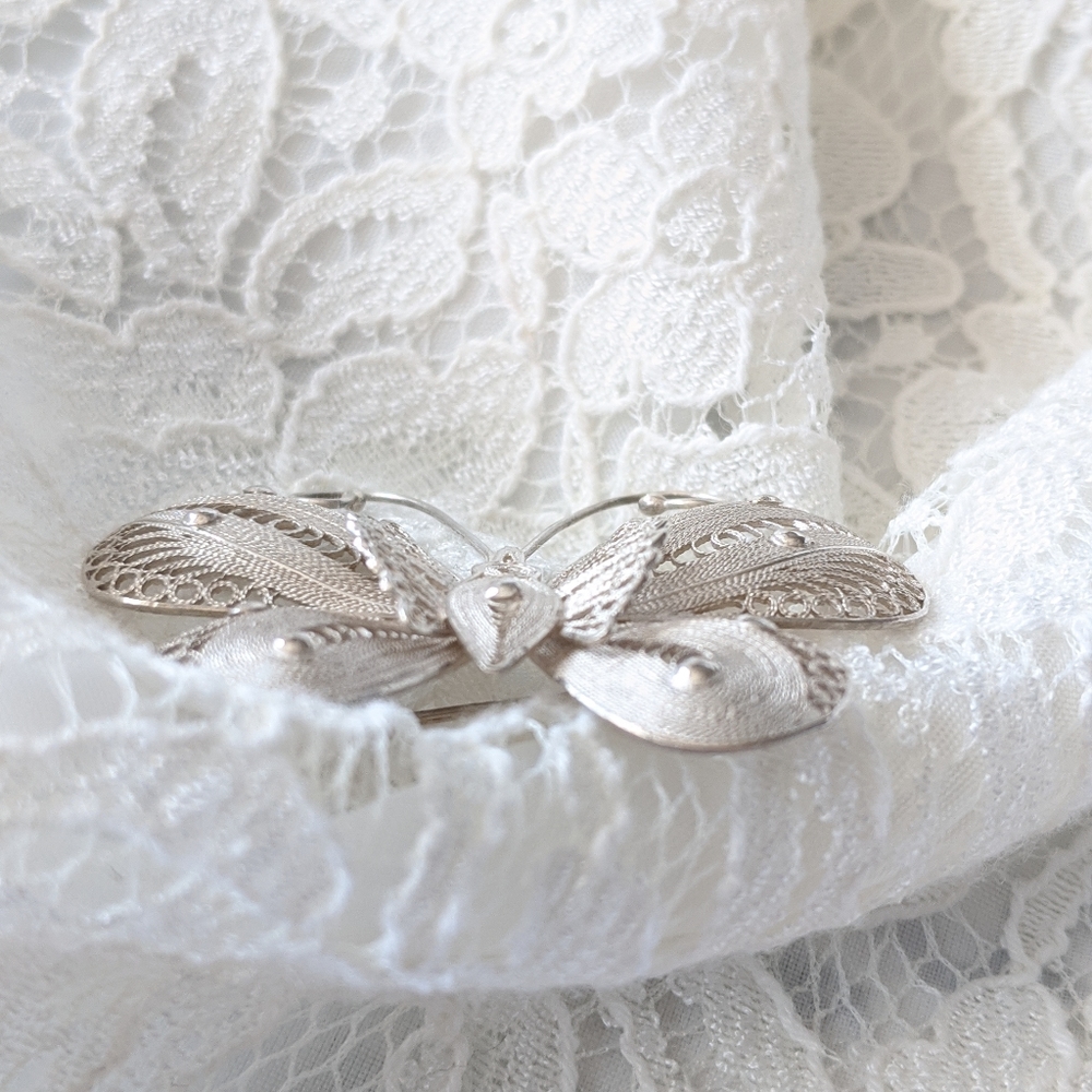Vintage 835-1000 silver filigree butterfly brooch - Picture 3 of 7